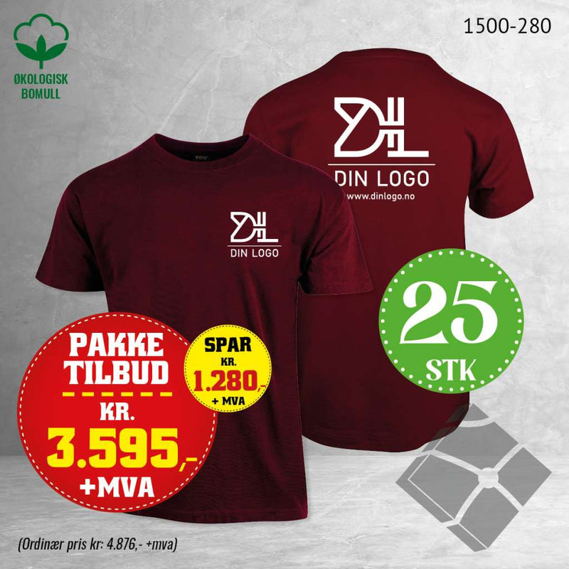 25 stk T-skjorte m/bryst & rygglogo, vinrød