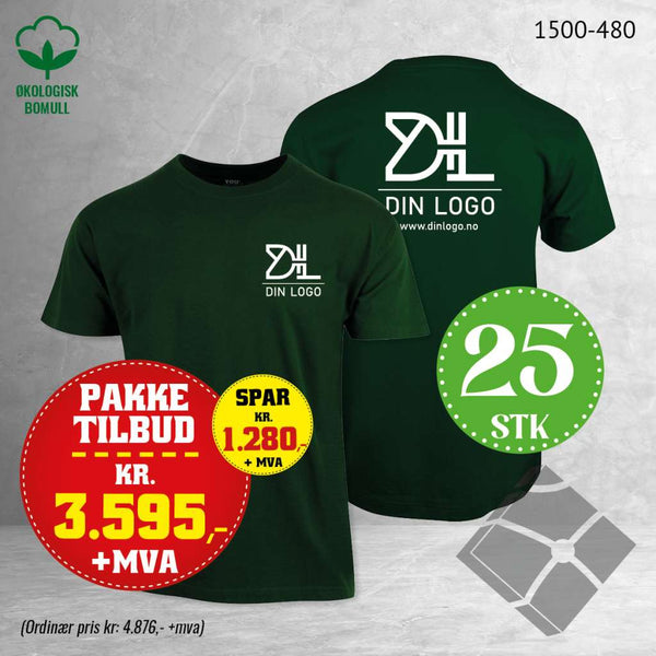 25 stk T-skjorte m/bryst & rygglogo, flaskegrønn