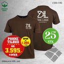 25 stk T-skjorte m/bryst & rygglogo, brun
