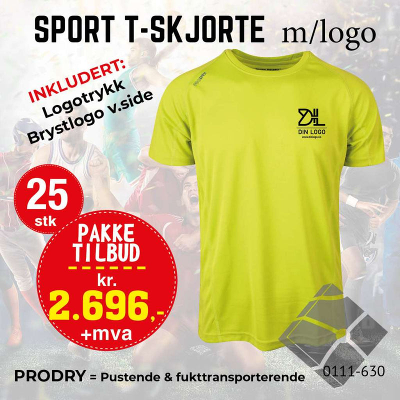 25 stk Sport T-skjorte m/brystlogo, gul