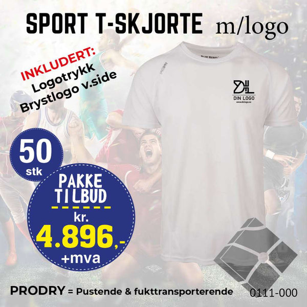 50 stk Sport T-skjorte m/brystlogo, hvit