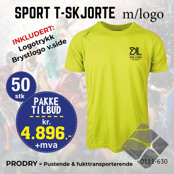 50 stk Sport T-skjorte m/brystlogo, gul