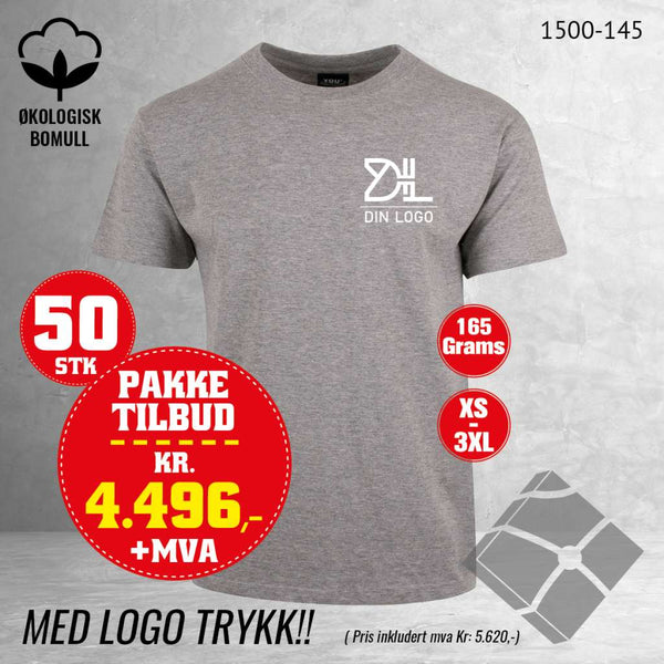 50 stk T-skjorte med brystlogo, gråmelert