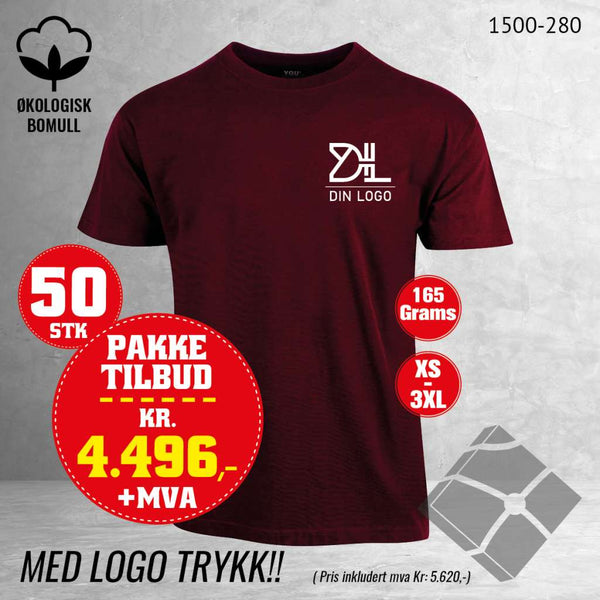 50 stk T-skjorte med brystlogo, vinrød