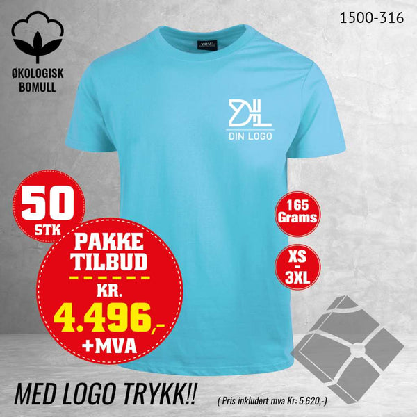 50 stk T-skjorte med brystlogo, horisont blå