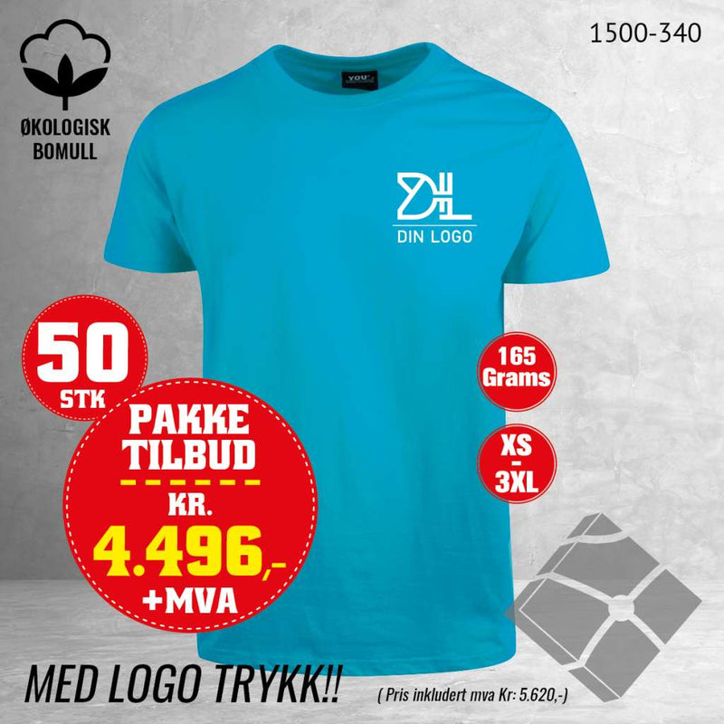 50 stk T-skjorte med brystlogo, turkis