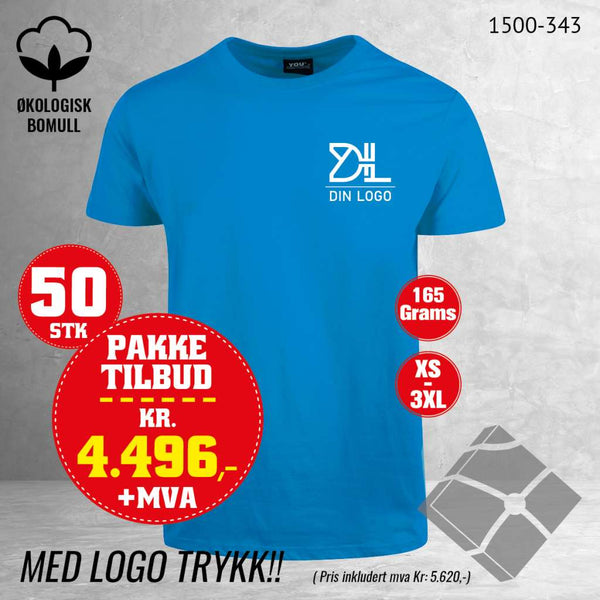 50 stk T-skjorte med brystlogo, brilliant blå