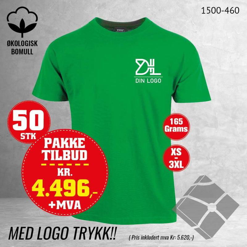 50 stk T-skjorte med brystlogo, kellygrønn