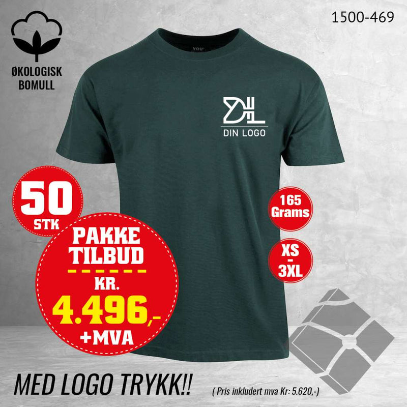 50 stk T-skjorte med brystlogo, sjøgrønn