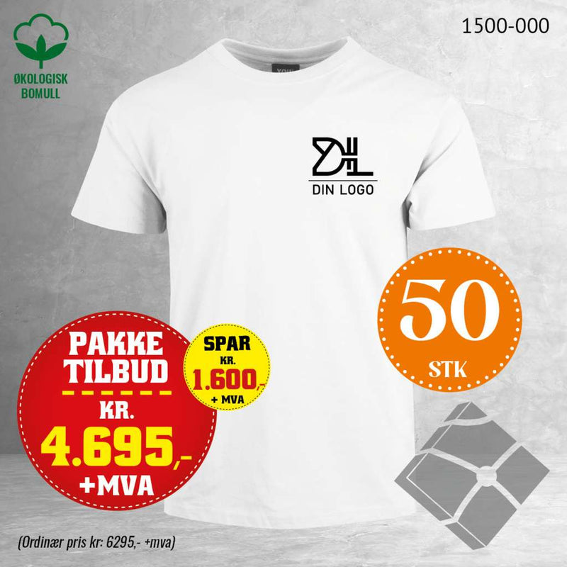 50 stk T-skjorte med brystlogo, hvit
