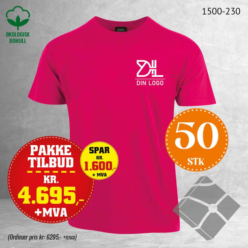 50 stk T-skjorte med brystlogo, rasberry