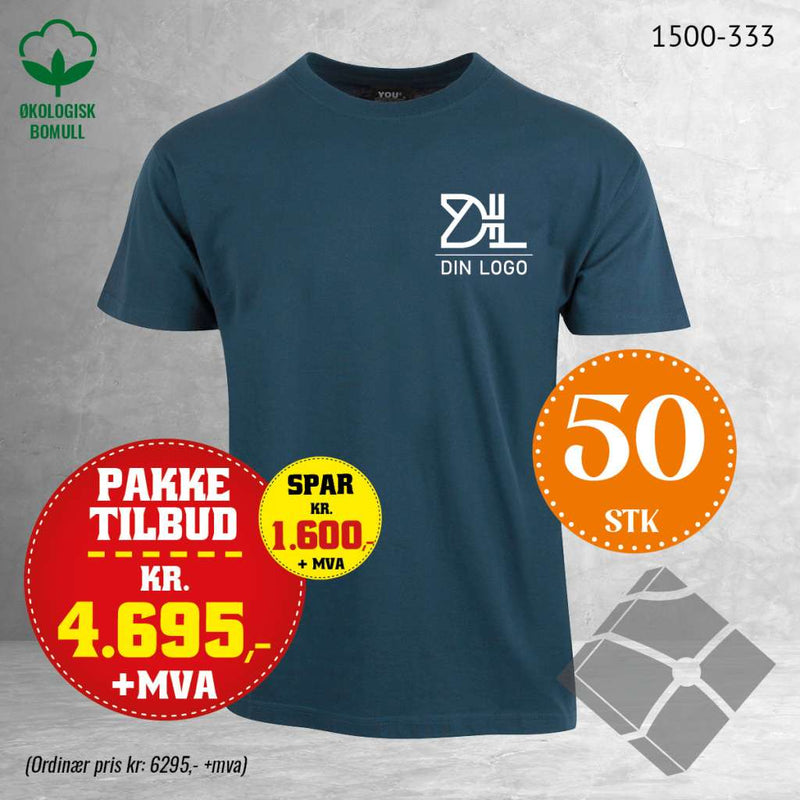 50 stk T-skjorte med brystlogo, petrol blue