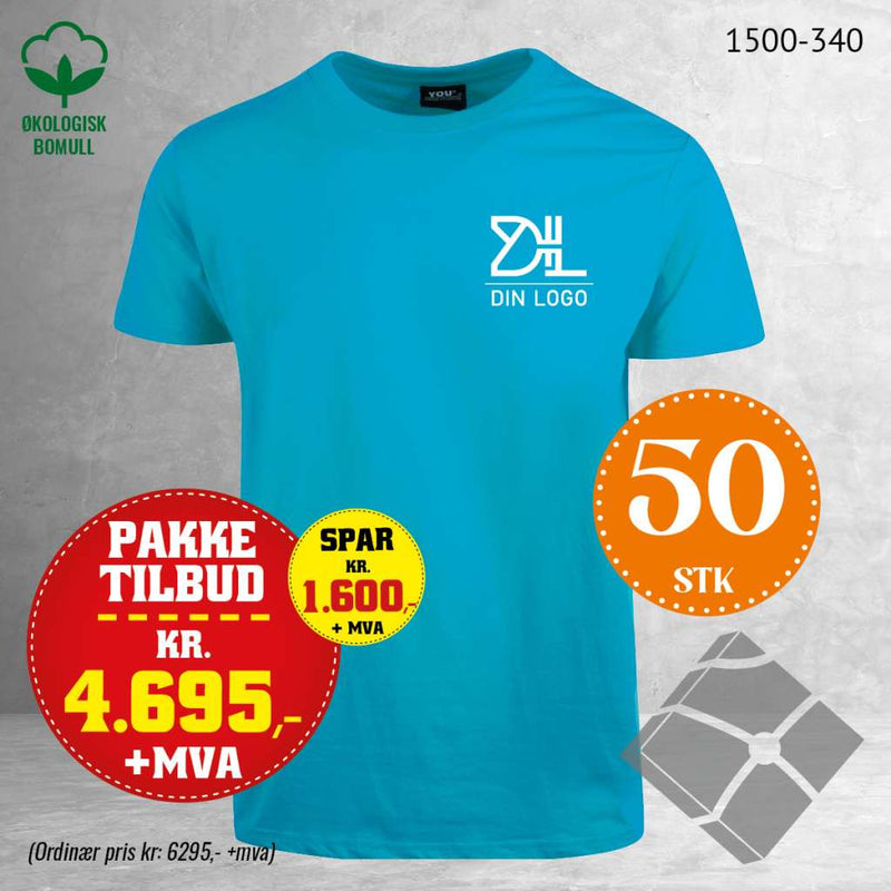 50 stk T-skjorte med brystlogo, turkis