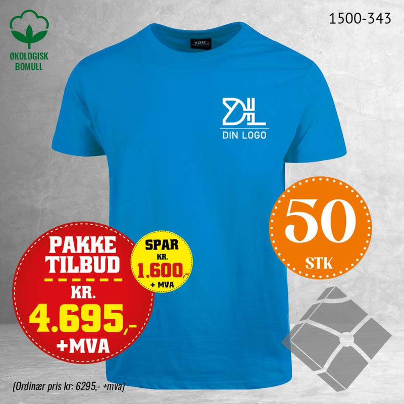 50 stk T-skjorte med brystlogo, brilliant blå