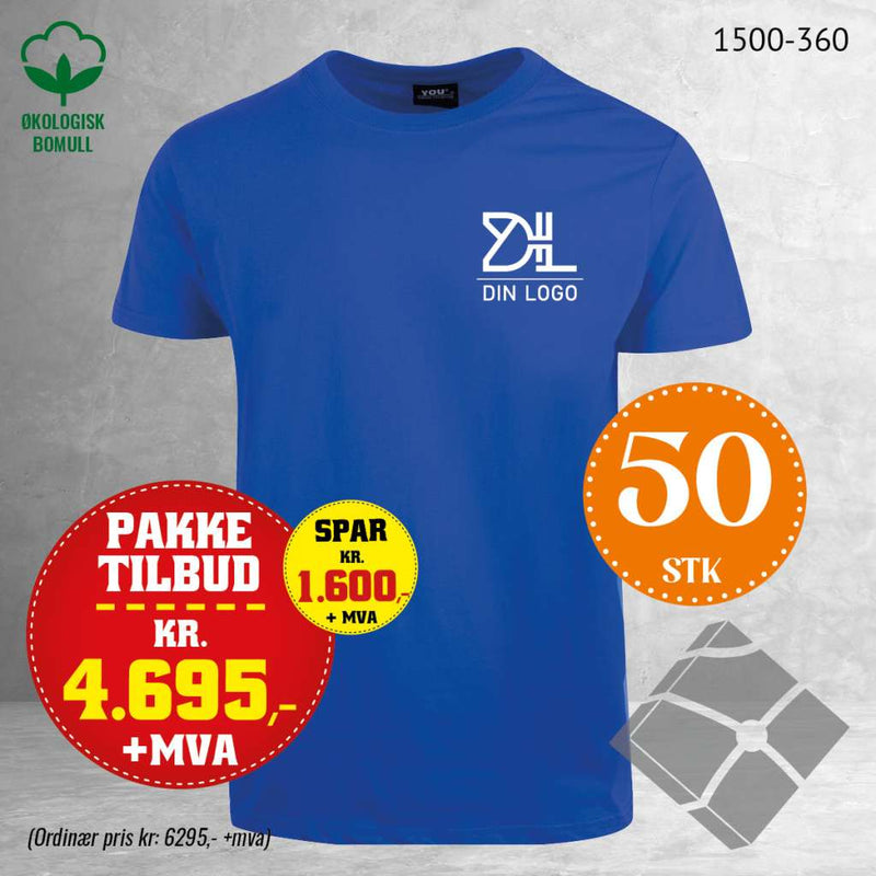 50 stk T-skjorte med brystlogo, kornblå