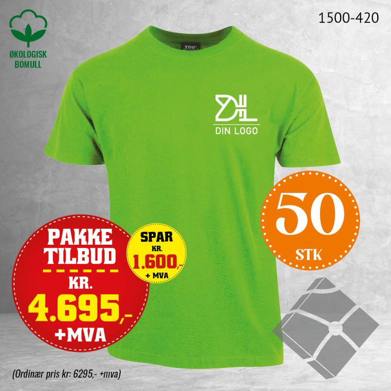 50 stk T-skjorte med brystlogo, lime