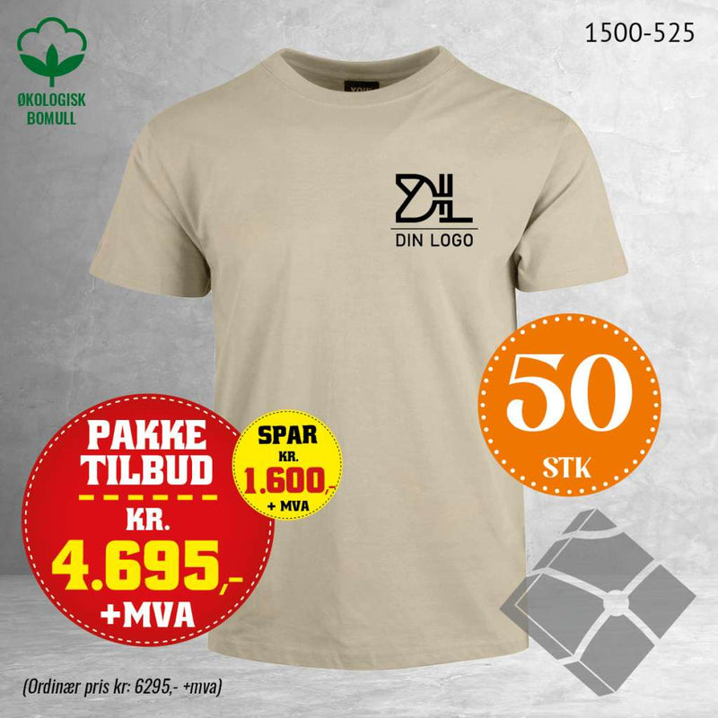 50 stk T-skjorte med brystlogo, sand