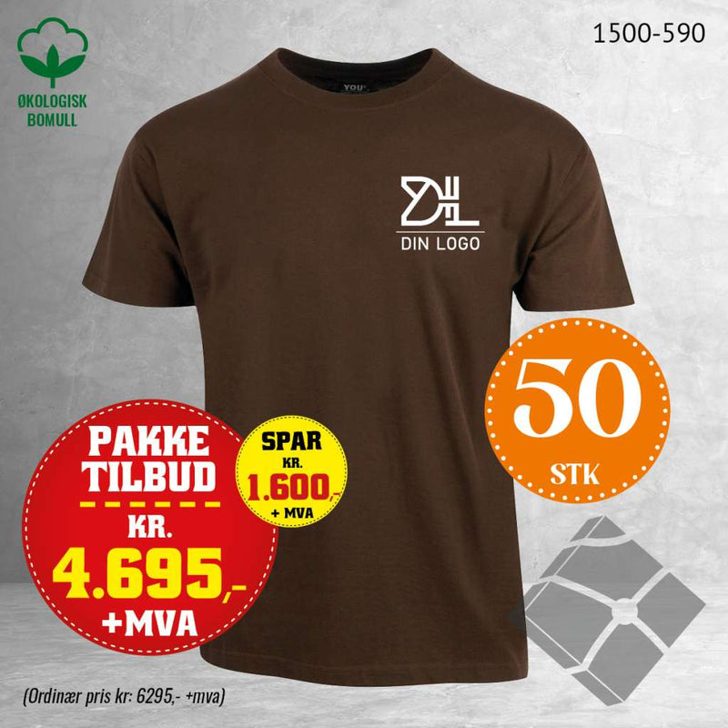 50 stk T-skjorte med brystlogo, brun