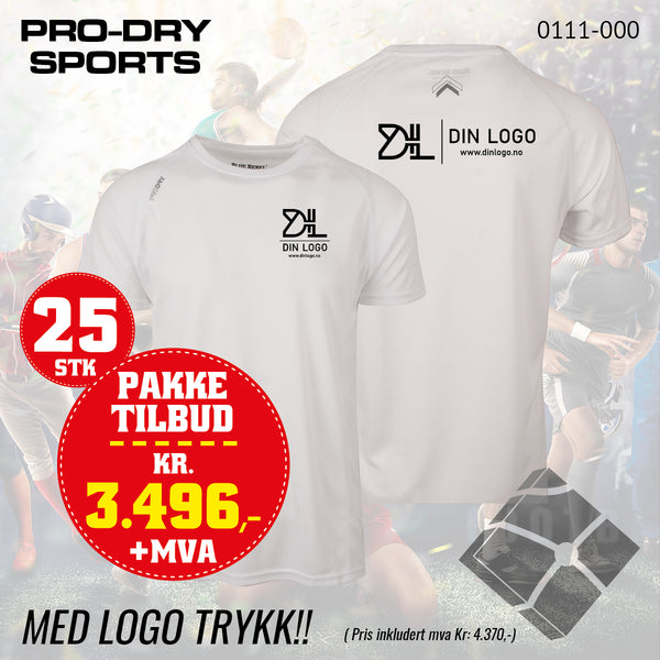 25 stk Sport T-skjorte m/2 logo trykk, hvit