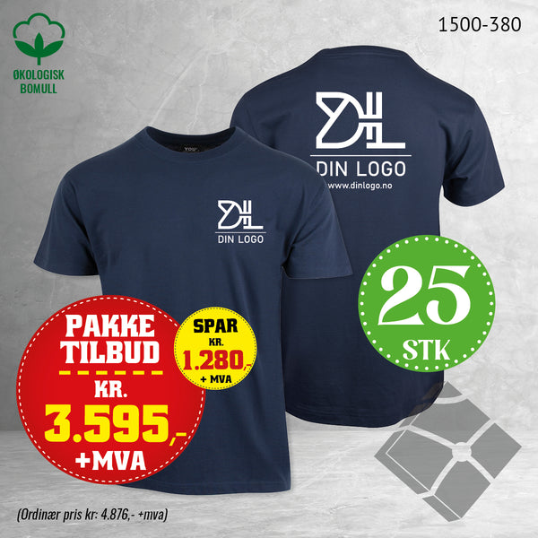 25 stk T-skjorte m/bryst & rygglogo, marine