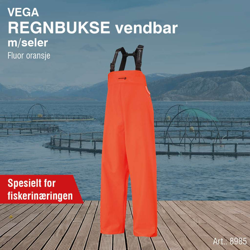 Regnbukse vendbar m/seler VEGA, flour orange
