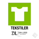 Tekstiler - Kildesortering skilt med logo