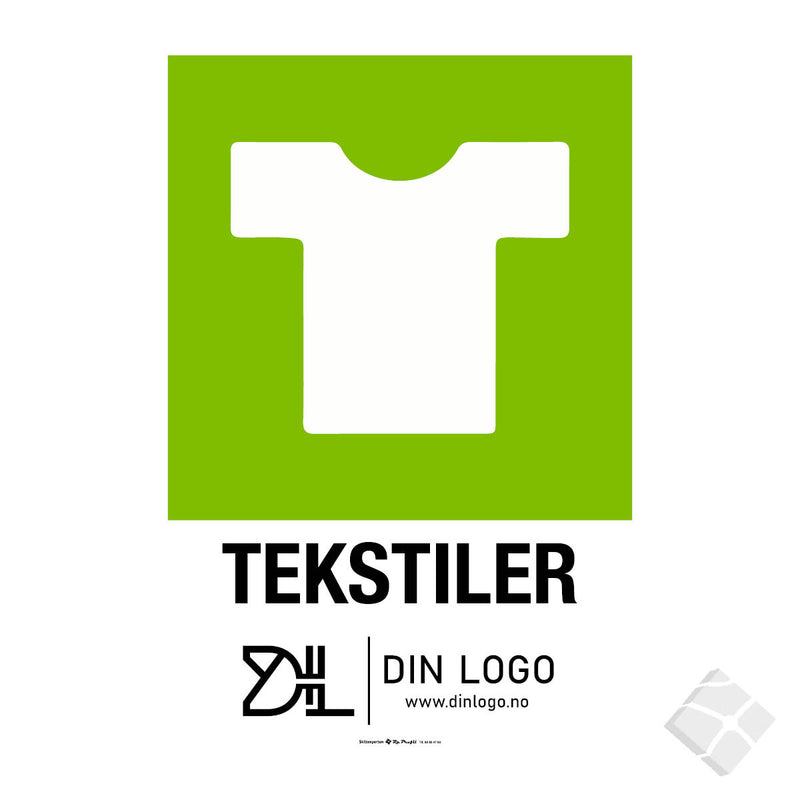 Tekstiler - Kildesortering skilt med logo