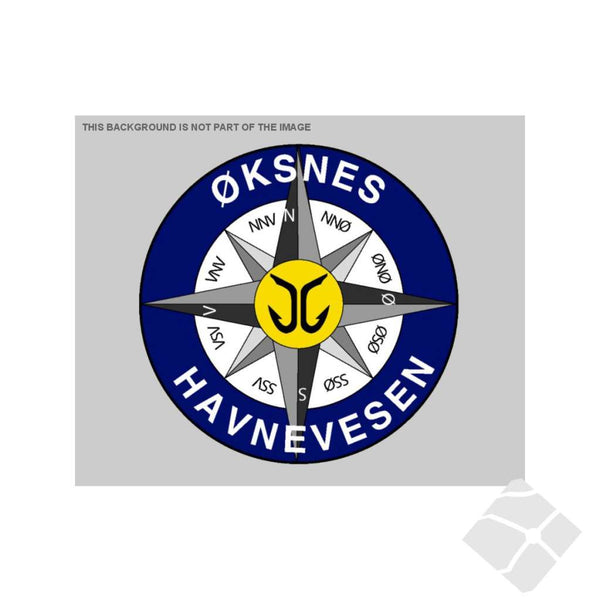 Øksnes havnevesen logo bryst, blå/grå/sort/gul