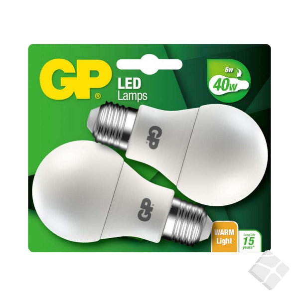 GP LED Lyspære Classic E27 6W - 2-pack