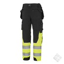 Arbeidsbukse i helstretch THS, sort/safety gul