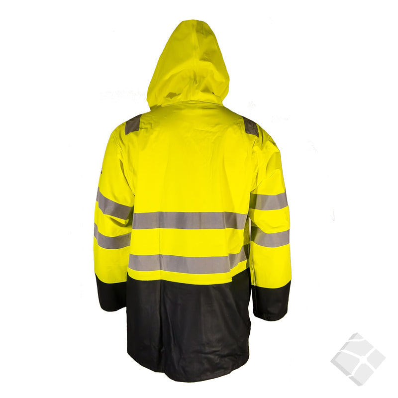 Regnjakke HighVis KL3, safety gul/marine