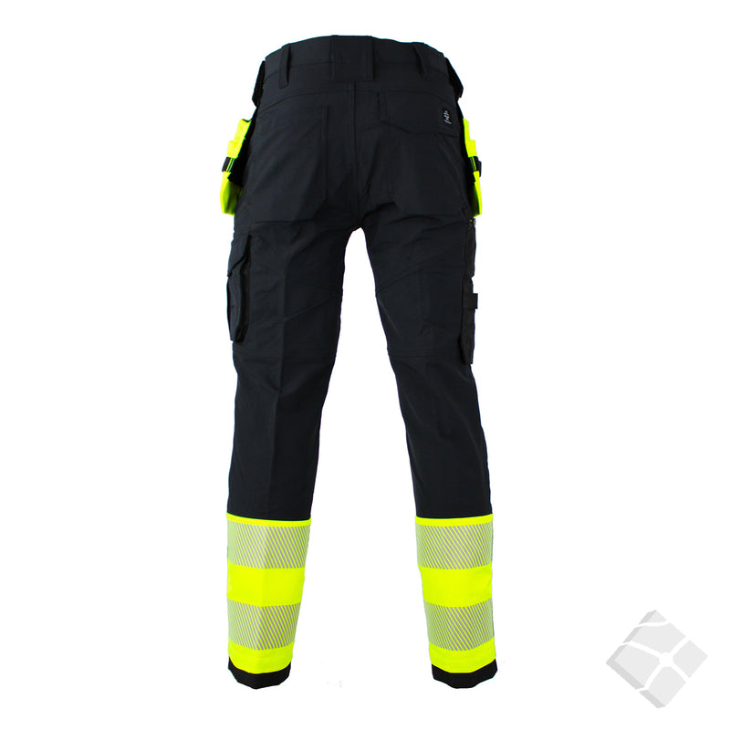 Arbeidsbukse HighVis i 4-veis stretch, safety gul/sort