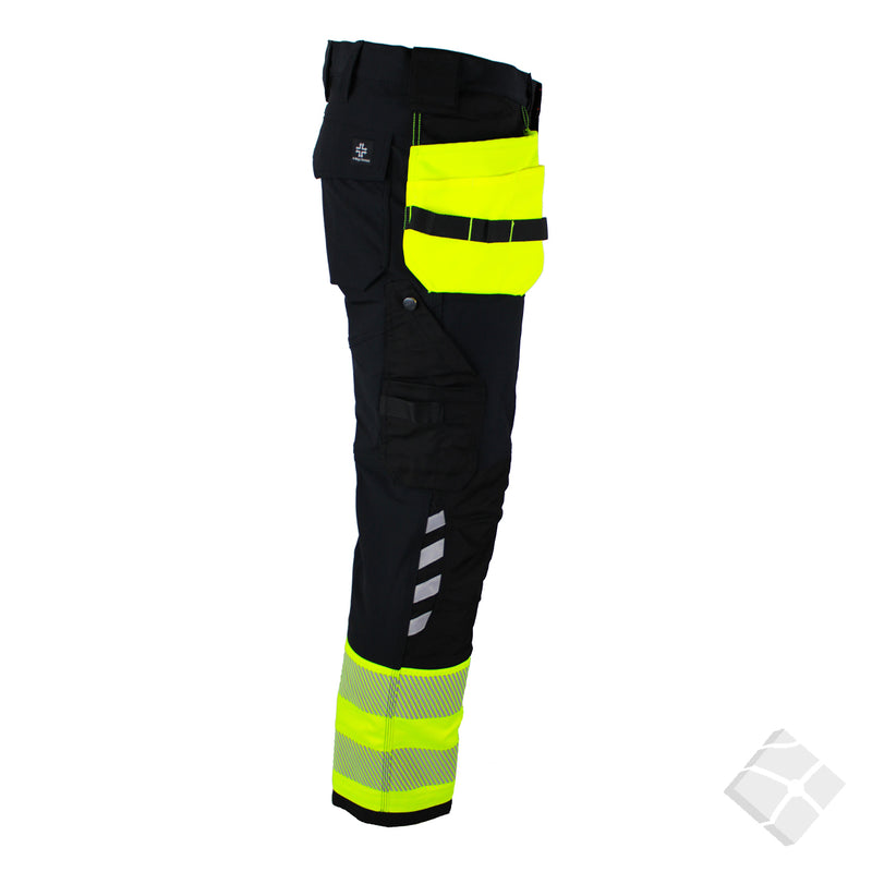 Arbeidsbukse HighVis i 4-veis stretch, safety gul/sort