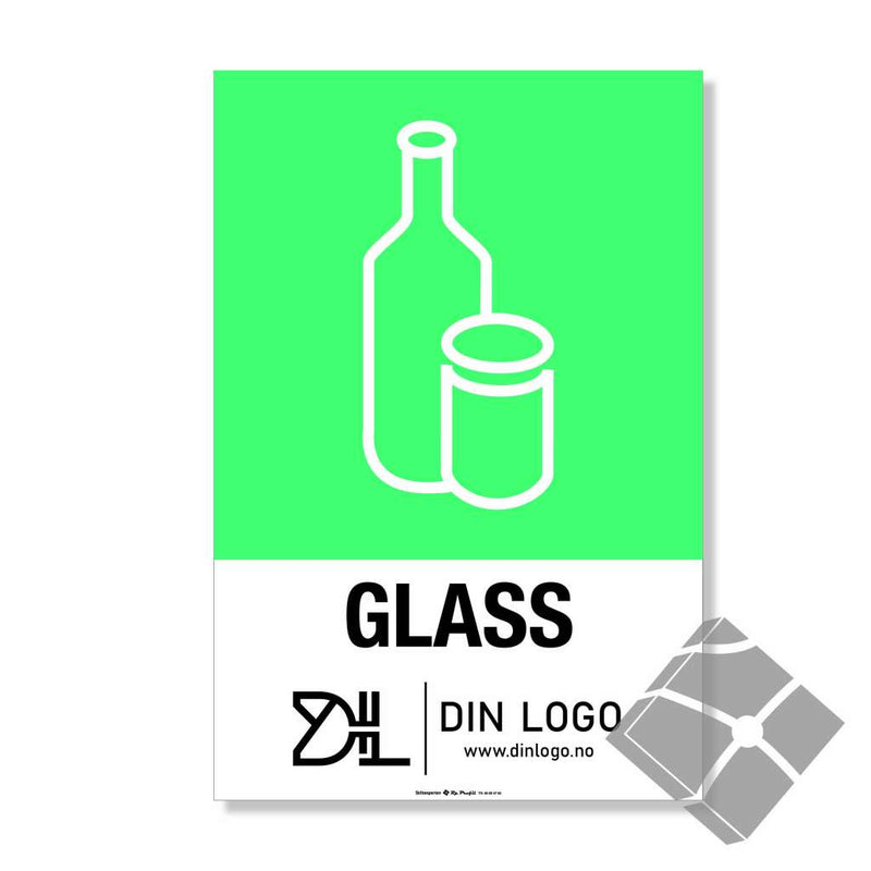 Glass - Kildesortering skilt med logo