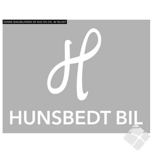 Hunsbedt bil, hvit - rygg logo