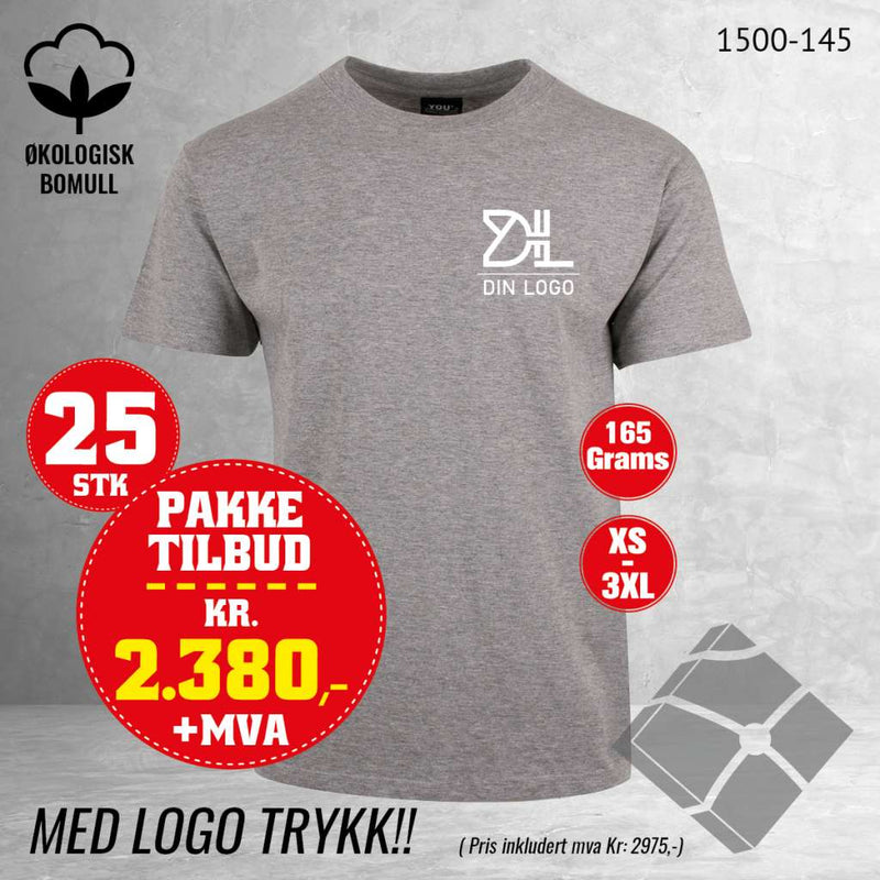 25 stk T-skjorte med bryst logo, gråmelert
