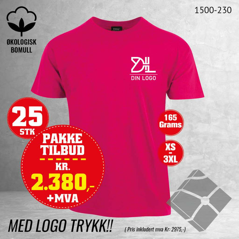 25 stk T-skjorte med bryst logo, raspberry