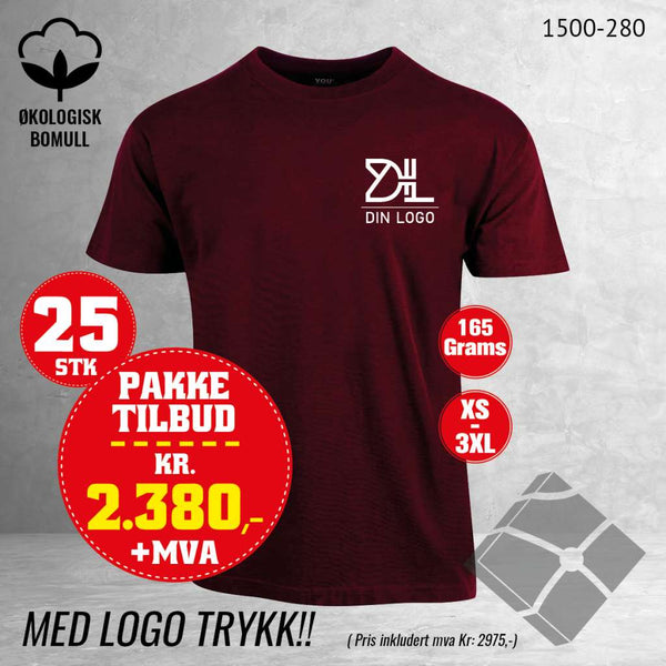 25 stk T-skjorte med bryst logo, vinrød