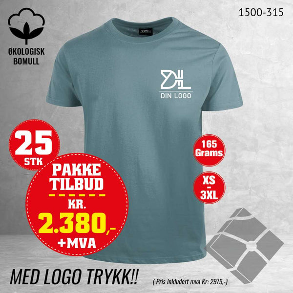 25 stk T-skjorte med bryst logo, dusty blue