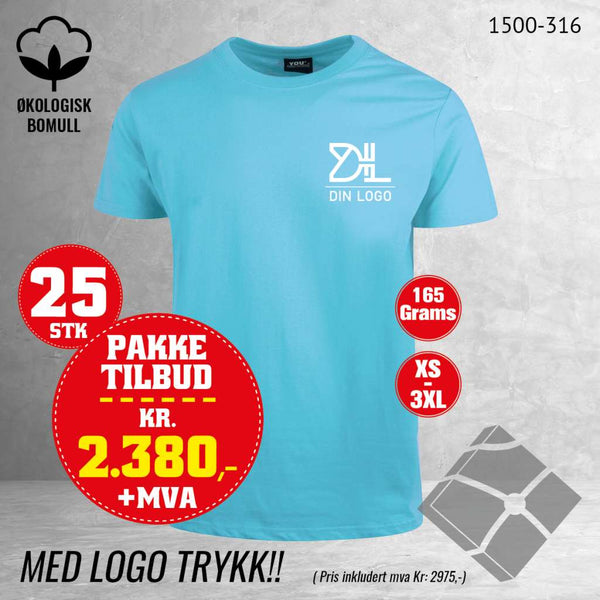 25 stk T-skjorte med bryst logo, horisont blå