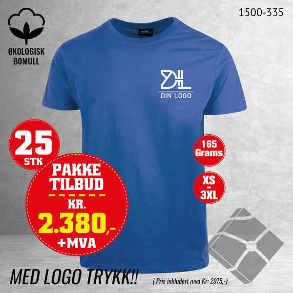 25 stk T-skjorte med bryst logo, azurblå
