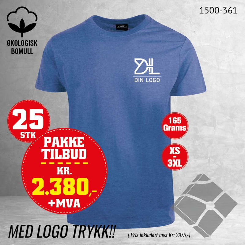 25 stk T-skjorte med bryst logo, kornblåmelert