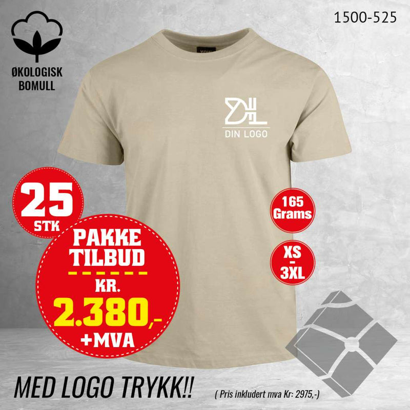 25 stk T-skjorte med bryst logo, sand