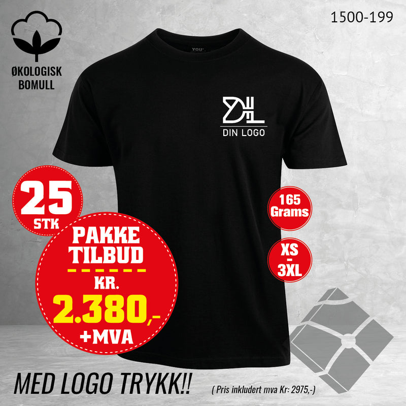 25 stk T-skjorte med bryst logo, sort