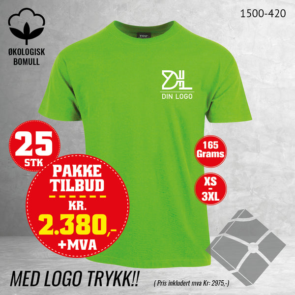 25 stk T-skjorte med bryst logo, limegrønn