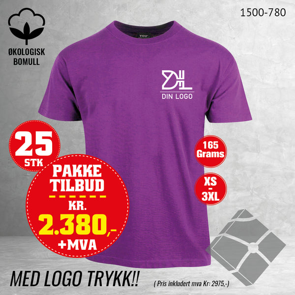 25 stk T-skjorte med bryst logo, lilla